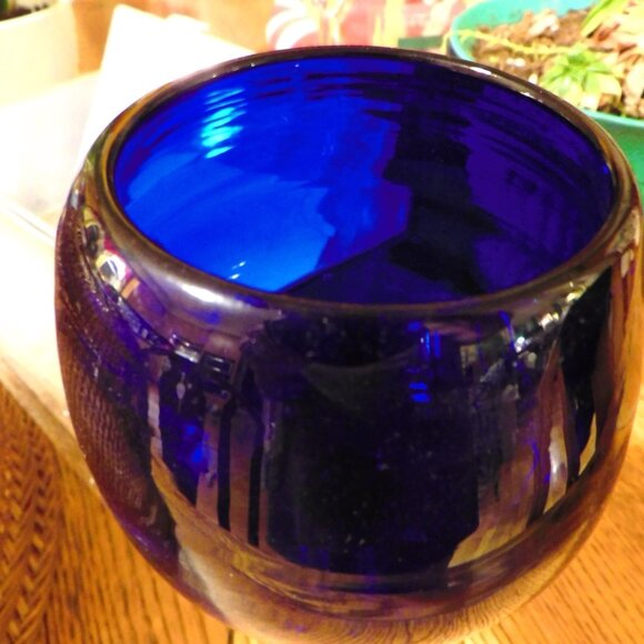 THICK HAND-BLOWN COBALT BLUE STEMWARE / CANDLE HOLDER / ACCENT PIECE - Picture 2 of 5